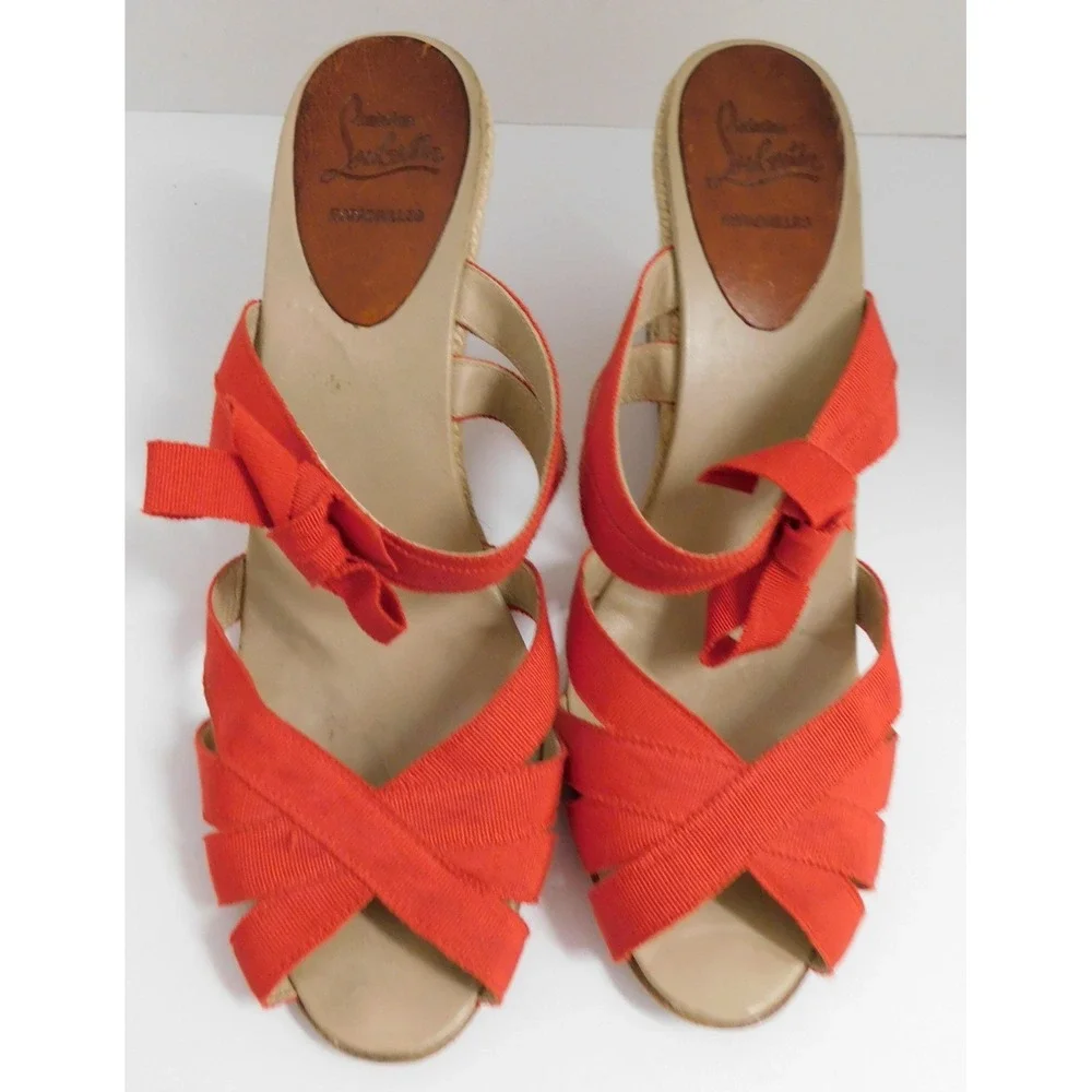 Christian Louboutin Delfin 80 Red‎ Ribbon/Rope Espadrille Sandals Wedge sz 39